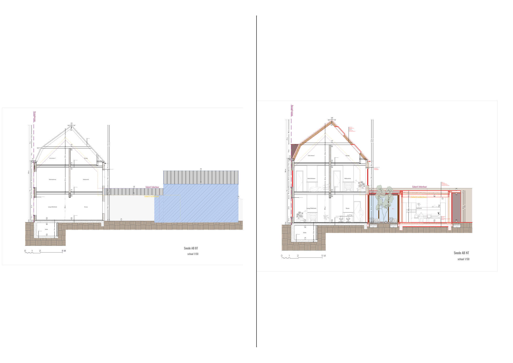 Langssnede bestaande en nieuwe toestand