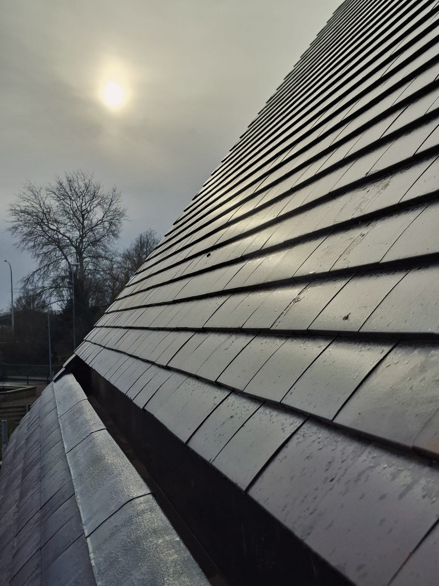 Detail van de afgewerkte dakbedekking