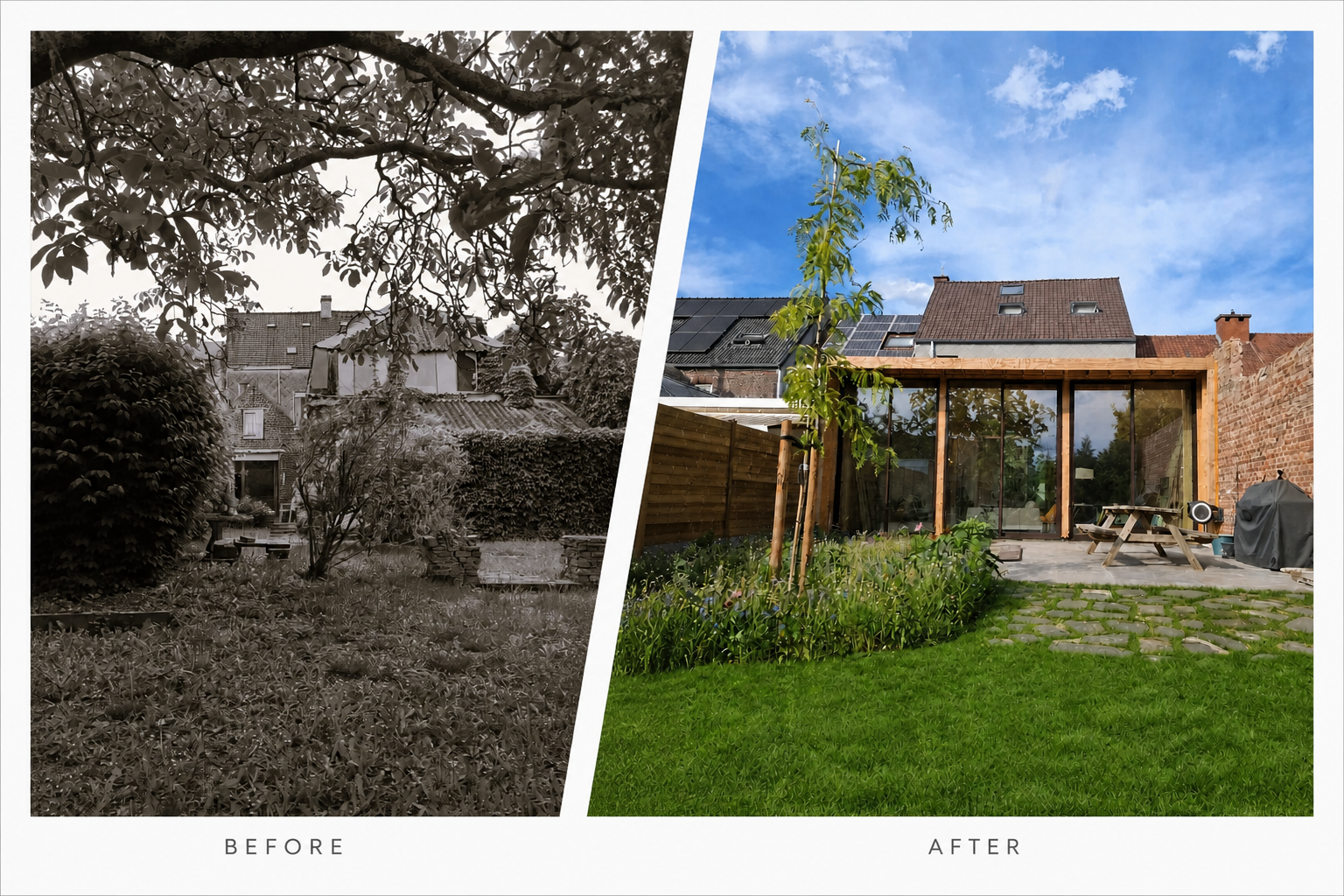 Tuin voor en na de verbouwing